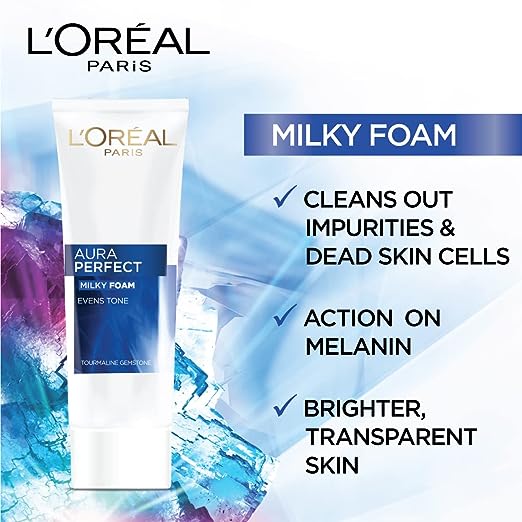 Pack of 2 L'Oreal Paris Aura Perfect Milky Foam Facewash, Cleansing + Brightening, With Tourmaline Gemstone + Vitamin C, 2*100ml