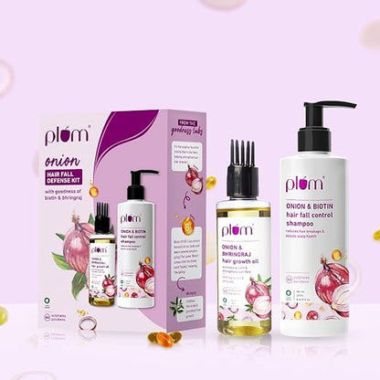 Plum Onion Hairfall Defense Kit I Shampoo & Oil I Sulphate-Free I Paraben-Free I All Hair Types