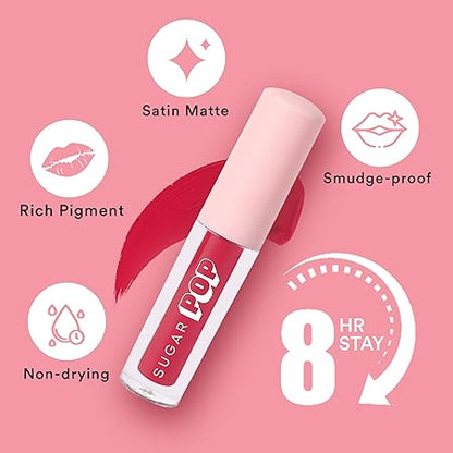 Sugar Pop Matte Lipcolour - 03 Peony (Electric Pink) 1.6 Ml - Lasts Up To 8 Hours - Pink Lipstick For Women | Non-Drying, Smudge Proof, Long Lasting