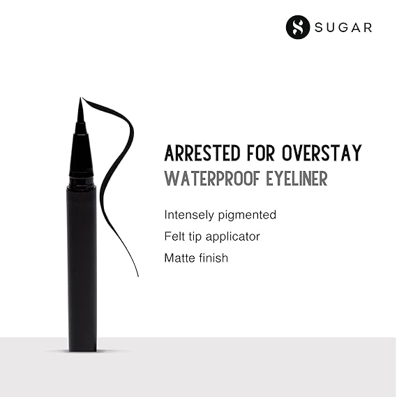 SUGAR Cosmetics - Arrested For Overstay - Waterproof Eyeliner - 01 I'll Be Black (Black Eyeliner) - Quick Drying, 100% Waterproof Eye Liner with Matte Finish