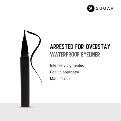 SUGAR Cosmetics - Arrested For Overstay - Waterproof Eyeliner - 01 I'll Be Black (Black Eyeliner) - Quick Drying, 100% Waterproof Eye Liner with Matte Finish