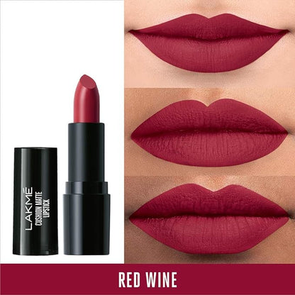 Lakme Cushion Matte Lipstick, Red Wine, Long Lasting, Comfortable Velvet Matte Finish - Waterproof, Non Drying, Creamy Matte Bullet Lipstick, 4.5 g