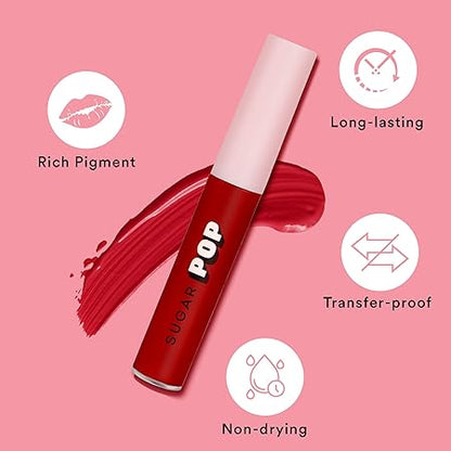 SUGAR POP Liquid Lipstick - 02 Cherry (Red) – 2.5 ml – Velvet Matte Texture, Non-drying Formula, Transfer Proof, Long Lasting, Rich Hydrating Pigment l All Day Wear Lipstick for Women