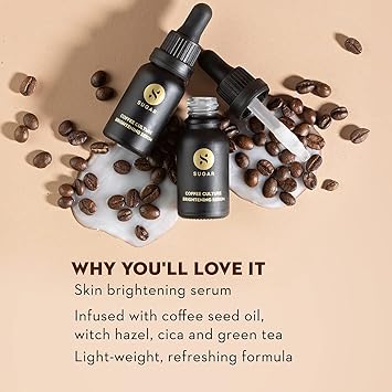 PACK OF 2 SUGAR Cosmetics - Coffee Culture - Brightening Serum with Coffee Extracts - Lighens Spots and Blemishes, Hydrates Skin, Light-weight Formulation