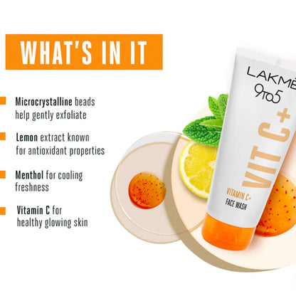 LAKMÉ 9To5 Vitamin C Facewash With Microcrystalline Beads For Refreshed & Glowing Skin 100 g