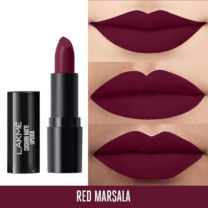 LAKMÉ Cushion Matte Lipstick, Red Marsala, 4.5g