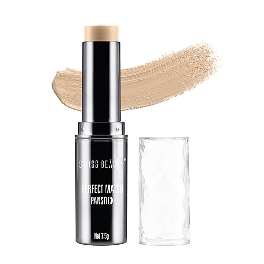 Swiss Beauty Perfect Match Panstick Foundation | Lightweight, Full Coverage Foundation With Natural And Dewy Finish For Face Makeup| Easy To Apply With Hand Stick Applicator | Shade-01, 7.5Gm |