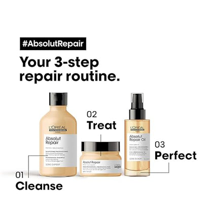 L'Oréal Professionnel Absolut Repair Shampoo For Damaged & Weakend Hair, 300ML |Professional Hair Repairing Shampoo|Hair Strengthening Shampoo