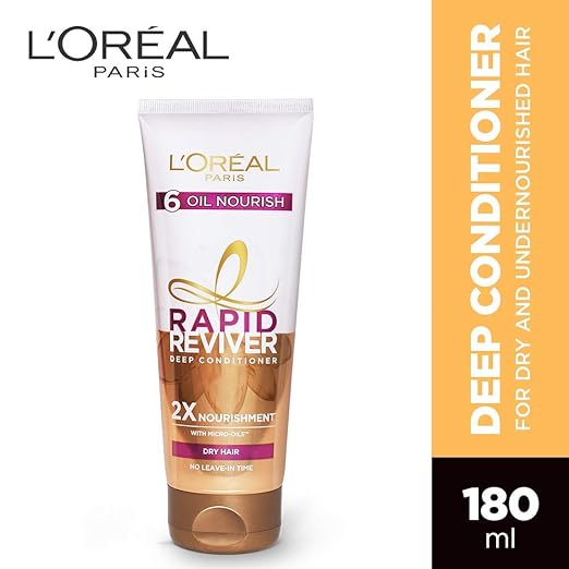 Pack of 2 L'Oreal Paris Dream Lengths No Haircut Cream Leave-In Conditioner, 200ml & L'Oreal Paris Rapid Reviver 6 Oil Nourish Deep Conditioner, 180ml