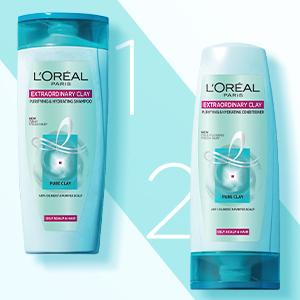 L'Oreal Paris Purifying and Hydrating Shampoo, Rebalancing & Hydrating, For Oily Roots & Dry Ends, Extraordinary Clay, 650 ml