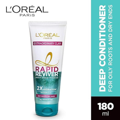 Pack of 2 L'Oreal Paris Dream Lengths No Haircut Cream Leave-In Conditioner, 200ml & L'Oreal Paris Rapid Reviver Extraordinary Clay Deep Conditioner, 180ml