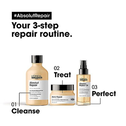 Pack of two L'Oréal Professionnel Absolut Repair Shampoo With Protein And Gold Quinoa For Dry And Damaged Hair, Serie Expert, 300Ml