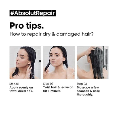 L'Oréal Professionnel Serie Expert Absolut Repair Mask | Hair mask provides deep conditioning & strength | With Gold Quinoa & Wheat Protein (250gms)