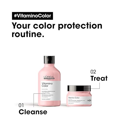 Pack of 2 L'Oréal Professionnel Vitamino Color Shampoo 300ml & Hair Mask 250gm Combo with Resveratrol for Color-treated Hair, Serie Expert