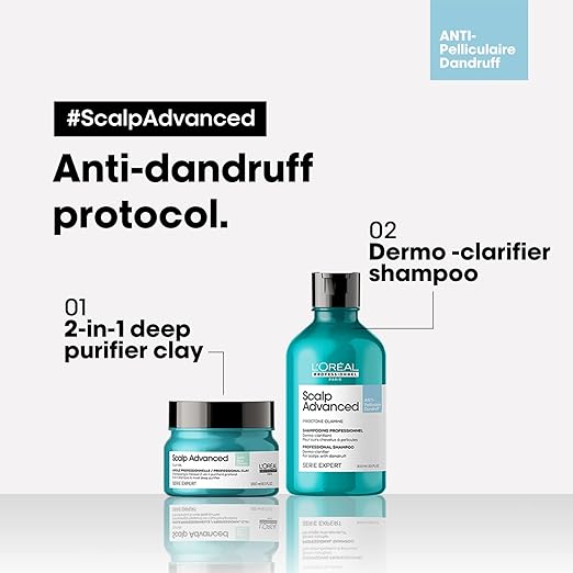 L'Oréal Professionnel Scalp Advanced Anti-Dandruff Dermo-Clarifier Shampoo 300 Ml & Liss Unlimited Hair Mask with Pro-Keratin for Rebellious Frizzy Hair.