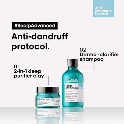 L'Oréal Professionnel Scalp Advanced Anti-Dandruff Dermo-Clarifier Shampoo 300 Ml & Liss Unlimited Hair Mask with Pro-Keratin for Rebellious Frizzy Hair.