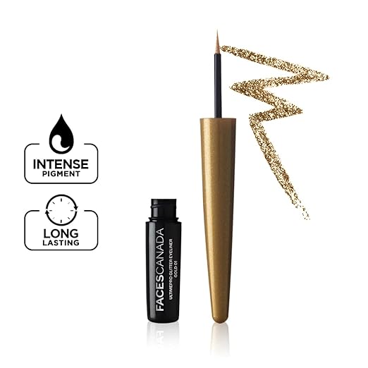 FACES CANADA Ultime Pro Glitter Eyeliner - Gold 01, 1.7ml | Shimmery Finish | Long-Lasting | Intense Pigment | Excellent Color Payoff | Smooth Application