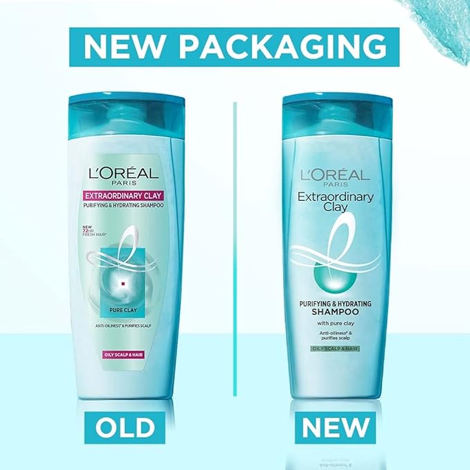 L'Oreal Paris Purifying and Hydrating Shampoo, Rebalancing & Hydrating, For Oily Roots & Dry Ends, Extraordinary Clay, 650 ml