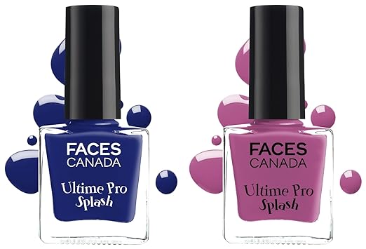 Faces Canada Glossy Splash Nail Enamel, Purple Rain 19, 8 ml and Faces Canada Splash Nail Enamel, Morning Glory 54, 8 ml