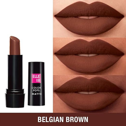 Elle18 Color Pop Matte Lip Color, Matte Finish - Belgian Brown, 4.3 g