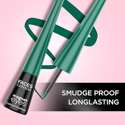 FACESCANADA Magneteyes Color Eyeliner - Elegant Green, 4 ml | Glossy Finish | 24HR Long-lasting | Waterproof | Smudgeproof | Precise Application | Intense Color Payoff | Almond Extract & Vitamin E