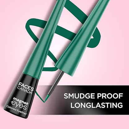 FACESCANADA Magneteyes Color Eyeliner - Elegant Green, 4 ml | Glossy Finish | 24HR Long-lasting | Waterproof | Smudgeproof | Precise Application | Intense Color Payoff | Almond Extract & Vitamin E