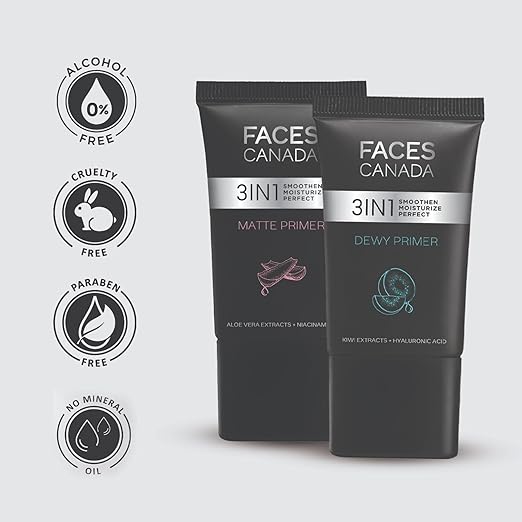 FACES CANADA Dewy Primer, 30g | Blurs Imperfections | Flawless Dewy Base | Lightweight Hydrating Creamy Texture | Smoothens & Moisturizes Skin | Hyaluronic Acid, Vitamin C & E | No Alcohol & Parabens