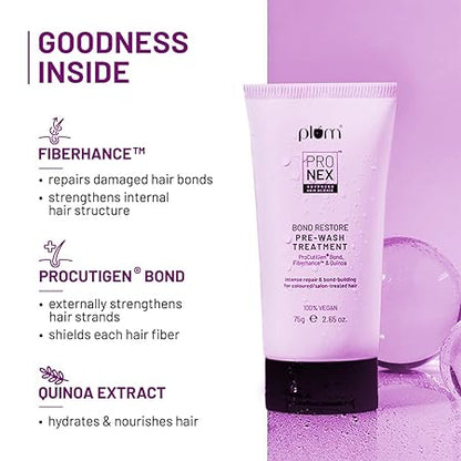 PACK OF 2 Plum ProNexTM Bond Restore Pre-Wash Treatment | With Patented Technology - Fiberhance®, ProCutiGen® Bond & Quinoa extract | Strengthens Damaged Hair Bonds, Deep Fiber Restoration