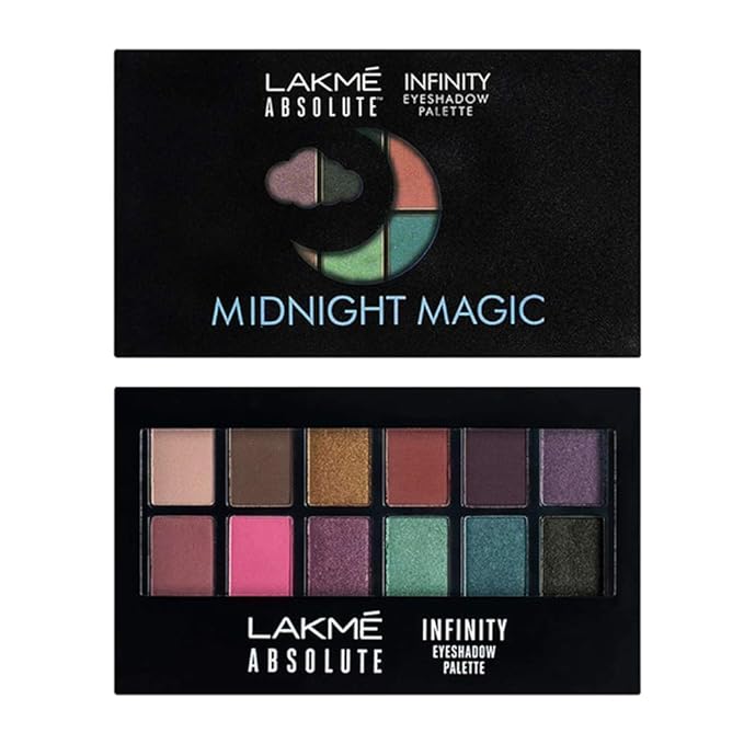 LAKMÉ Absolute Infinity Eyeshadow Palette Midnight Magic, Pigmented Blendable Eye Shadow Palette With 12 Matte & Shimmer Shades, Eye Makeup Kit, 12g (Multicolor)