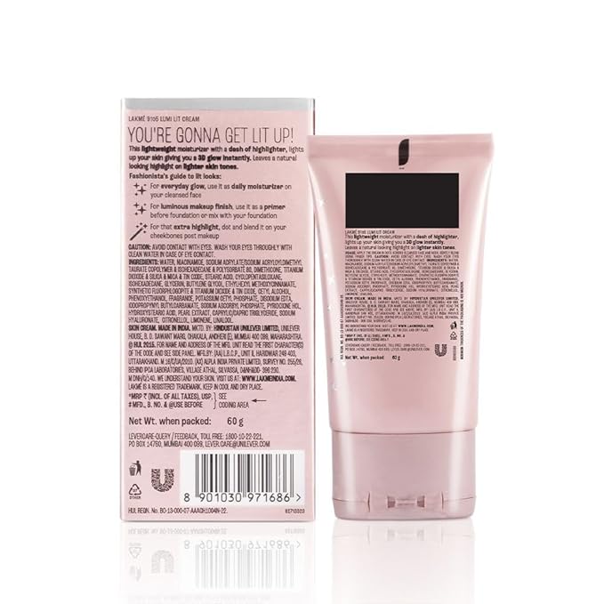 Lakme Lumi Lit Cream - Face Cream with Moisturizer + Highlighter, enriched with Niacinamide & Hyaluronic Acid - Silver, 30g