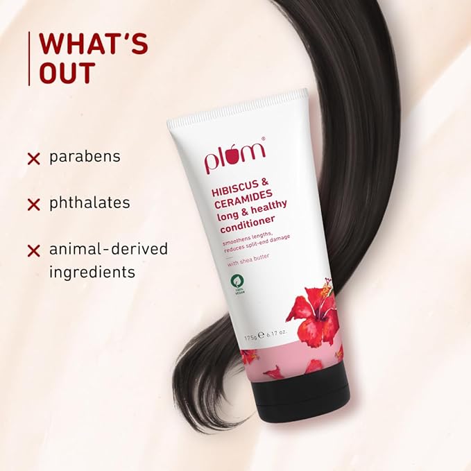 Plum Hibiscus & Ceramides Long & Healthy Conditioner| Smoothens & Conditions Hair, Helps Prevent Split Ends|Contains Hibiscus Oil, Ceramides, Shea Butter|Paraben-Free| 100% vegan