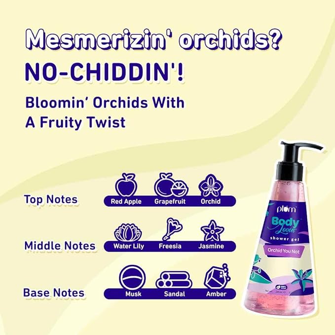 Plum BodyLovin’ Shower gel, Orchid-You-Not Shower Gel (Body Wash) | Super-Moisturising | Floral | Olive-Oil Infused | 100% Vegan | Suitable for Winters