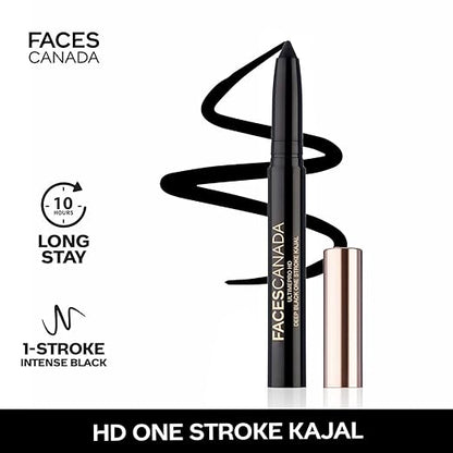 FACESCANADA Ultime Pro Hd Deep Black One Stroke Matte Kajal, 1.4G|Smooth Lightweight Intense Black Hd Finish|10Hr Longstay|Rice Bran Wax|Castor Oil|Waterproof|Sweatproof|Built-In Sharpener