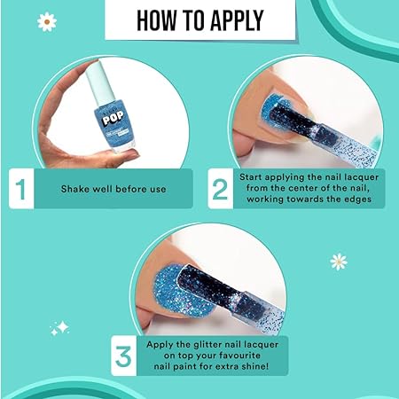 SUGAR POP Nail Lacquer Glitter – 07 Ocean Sparkle (Blue Glitter) | Dries in 45 seconds |Chip-resistant | Glossy Finish | High Shine | Glitter Nail Polish for Women