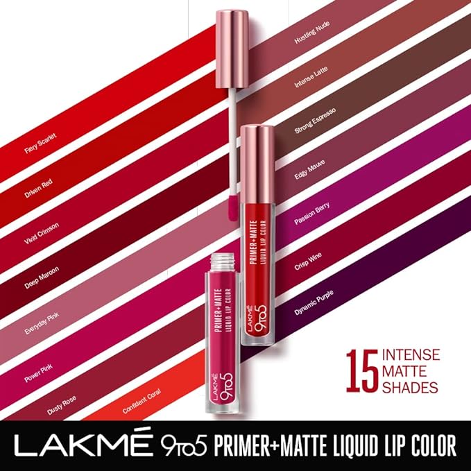 Lakmé 9to5 Primer + Matte Liquid Lip Color MM4 Dynamic Purple