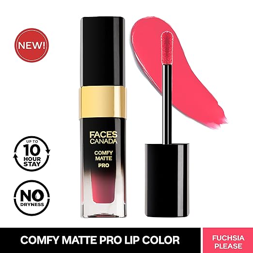 FACESCANADA Comfy Matte Pro Liquid Lipstick - Fuchsia Please 06, 5.5 ml | 10HR Longstay | Intense Color | Macadamia Oil & Olive Butter Infused | Lightweight Super Smooth | No Dryness | No Alcohol