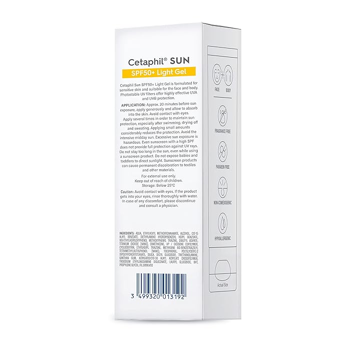 Cetaphil Sun SPF 50 Sunscreen, Very High Protection Light Gel, Water Resistant, Vitamin E, 50 ml