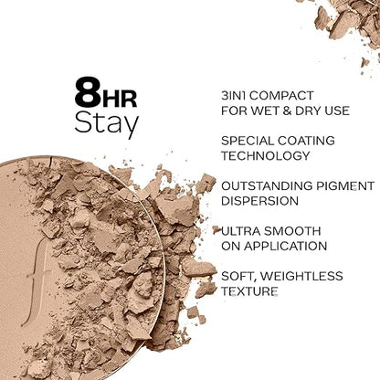 FACES CANADA 3 in 1 HD Matte Compact - Absolute Ivory 01, 8g | Compact + Foundation + Hydration | 8-Hour Stay | Soft Weightless Texture & Silky Coverage | Blends Easily