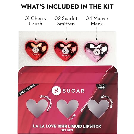 SUGAR Cosmetics La La Love 18HR Liquid Lipstick Set | Transferproof, Waterproof & Matte Finish | Makeup Kit | Gift Set (Pack of 3)