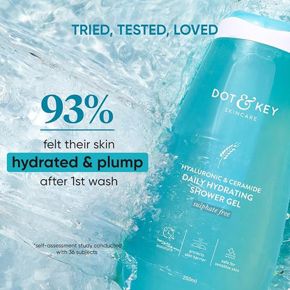 Dot & Key Hyaluronic & Ceramides Daily Hydrating Shower Gel | Sulphate Free & Non Drying | Body Wash For Sensitive, Dry & Normal Skin | 250ml