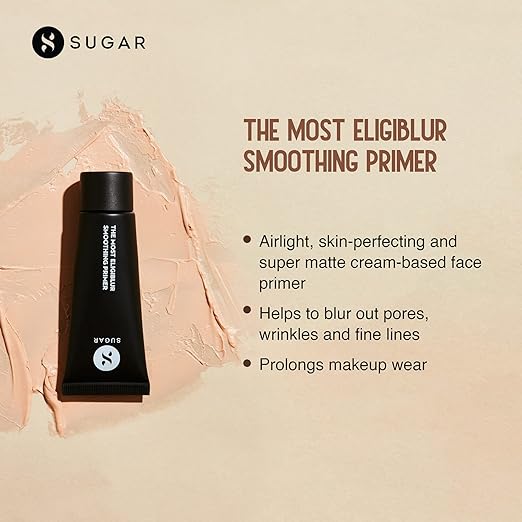 SUGAR Cosmetics - The Most Eligiblur - Smoothing Primer - Full Coverage Primer with Super Matte Finish, Cream Finish Primer, Suitable for All Skin Types