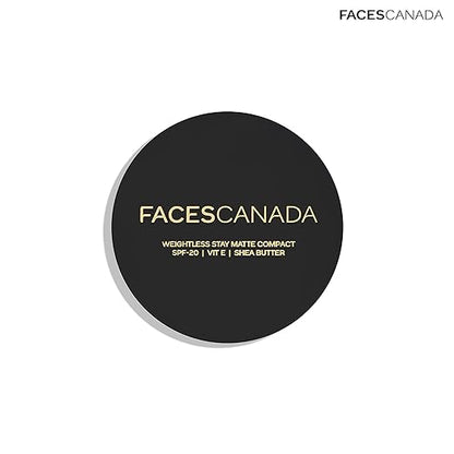 Faces Canada Weightless Stay Matte Compact Vitamin E & Shea Butter, Spf 20 Natural 02, 9 g & Faces Canada Weightless Matte Finish Foundation Mini 18 ml, Ivory 01, 1 count