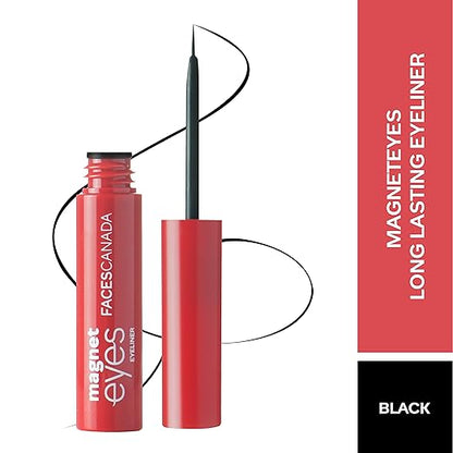 Faces Canada Magneteyes Eyeliner Black 01 3.5 ml (Black) & Faces Canada Ultime Pro Intense Gel Kajal 1.2 g With Free Sharpener (Black)