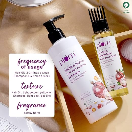 Plum Onion Hairfall Defense Kit I Shampoo & Oil I Sulphate-Free I Paraben-Free I All Hair Types