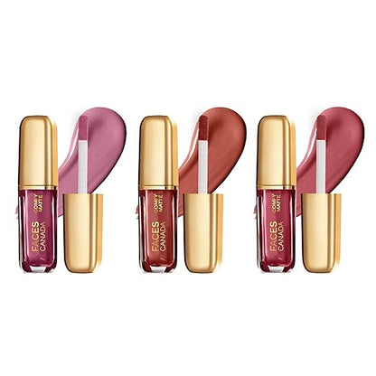 FACES CANADA Comfy Matte Mini Liquid Lipstick Value Pack of 3 - Fixed It For You + For The Win + Truth Be Told | 3.6 ml | Comfortable 10HR Longstay | Smooth Intense Matte Color | No Dryness | No Alcohol