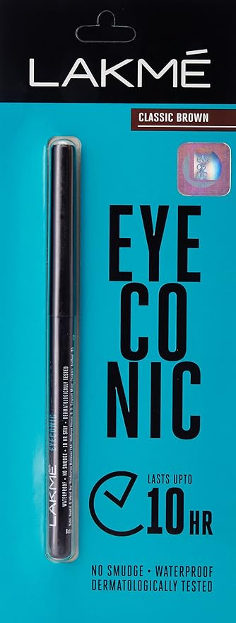 Lakme Eyeconic Kajal, Classic Brown Colour, Matte Kohl Liner in a Twist Up Pencil - Waterproof, Smudge Proof & Long Lasting Eye Makeup, 0.35 g