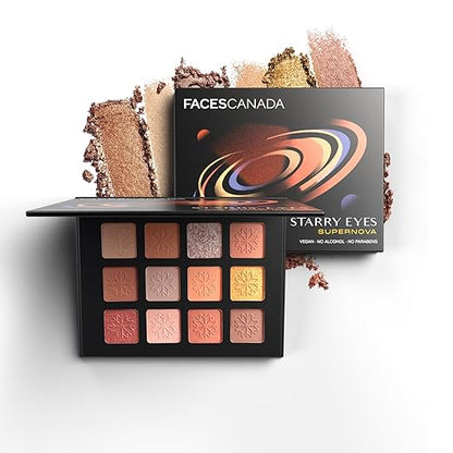 FACES CANADA Starry Eyes Eye Shadow Palette - Supernova 01, 16g | Shimmer & Matte Shades | Long Lasting & Highly Pigmented | Smudge Proof & Sweat Resistance | One Stroke Application | Luxurious Finish