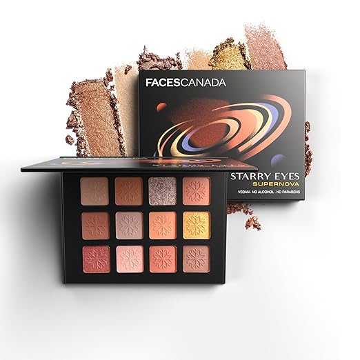 FACES CANADA Starry Eyes Eye Shadow Palette - Supernova 01, 16g | Shimmer & Matte Shades | Long Lasting & Highly Pigmented | Smudge Proof & Sweat Resistance | One Stroke Application | Luxurious Finish