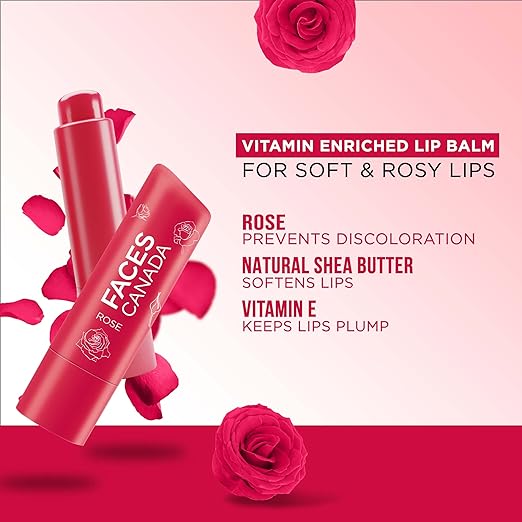 FACES CANADA Color Lip Balm - Rose Petal 03, 4.5g | Red Tint | 12HR Moisture | SPF 15 | Shea Butter, Vitamin C & E Enriched | Hydrating & Nourishing For Dry Chapped Lips | Softens Lips