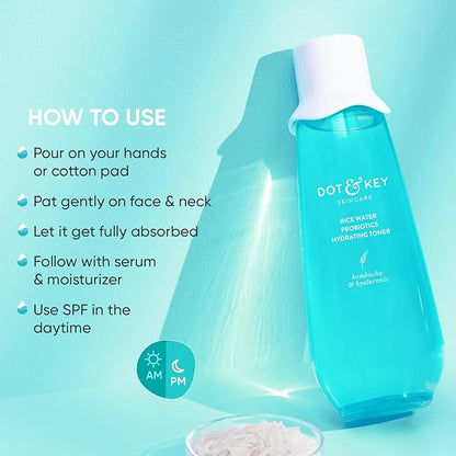 Dot & Key Rice Water Hydrating Toner With Hyaluronic |Rice Water Toner For Dry Skin, Sensitive Skin & Oily Skin |Alcohol-Free |Quick Absorbing & Non Sticky, For Hydrated Skin |Exfoliates Pores |150ml